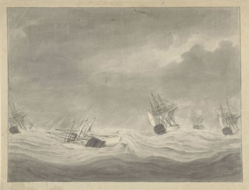 The sinking of the ship De Unie under Captain Count van Welderen in the North Sea, 19 October 1782