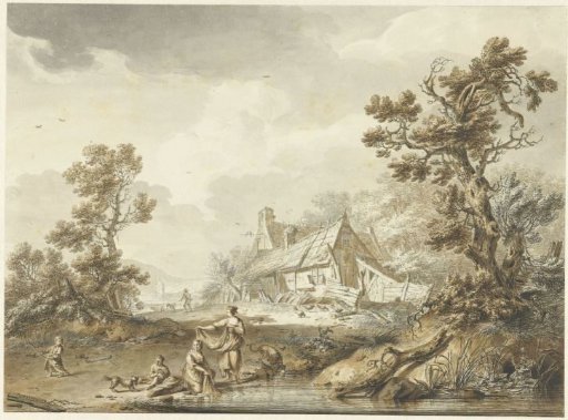 Farmhouse with Washing Women in the Foreground