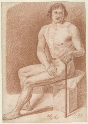 Seated male nude, with a staff