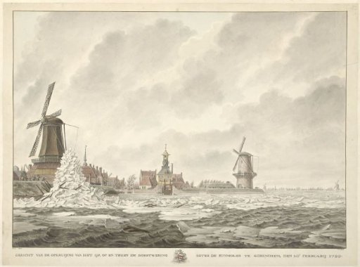 View of the clearing of the ice, on and against the parapet behind the Runmolen at Gorinchem, on the 20th February 1799