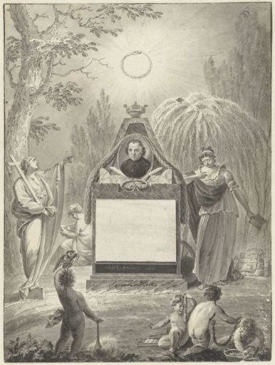 Design for a commemorative print for Jan Nieuwenhuysen, founder of the Society for the Benefit of the Public