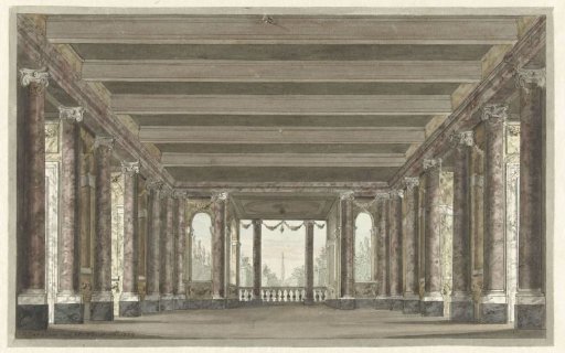 Design for a stage set of a colonnade with a loggia