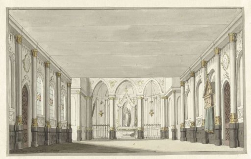 Design for a stage set of a church interior