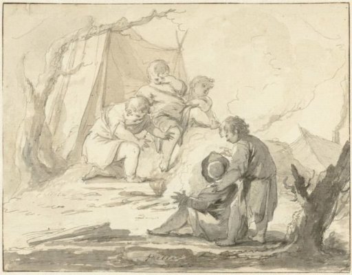 Allegorical representation with children around a fire