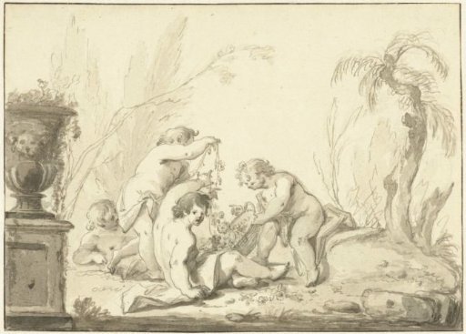 Allegorical representation with children with a basket of flowers