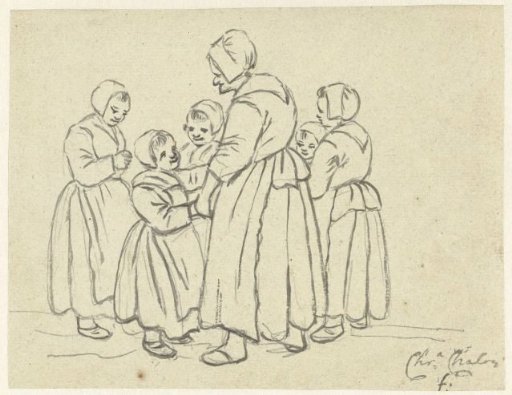 Group of children with an old woman
