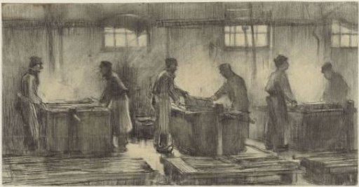 The workers in the cotton dye house