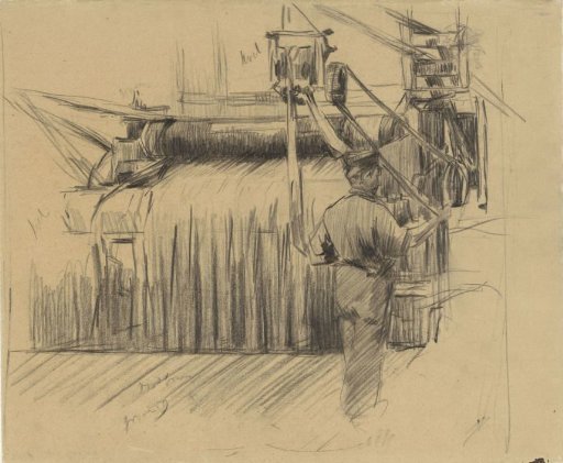 Worker in a cotton factory, in the dye house