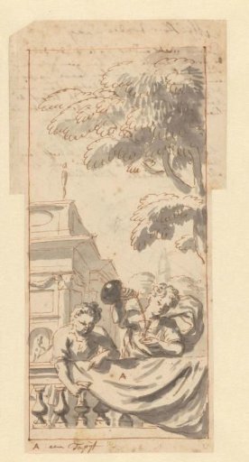 Two figures at a balustrade