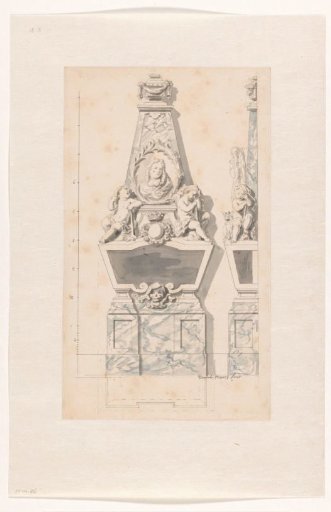Front view with plan and side view of a tomb monument
