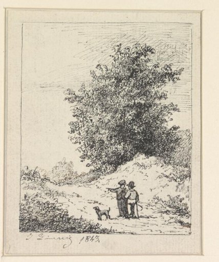 Landscape near Tienen with two men and a dog