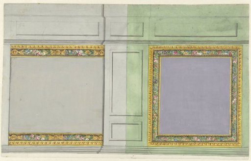 Ontwerp voor kamerversiering met twee rechthoekige panelen in paars en grijs