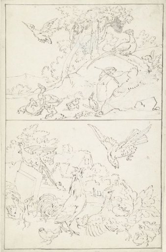 Design for a wall decoration: two panels with birds