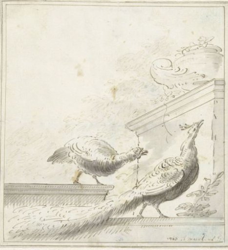 Design for a Room Decoration with Peacocks on a Balustrade