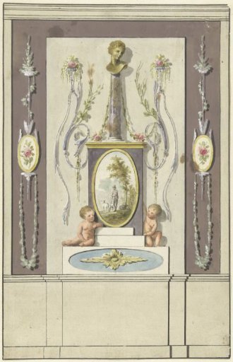 Design for room decoration with a panel with a bust on a pillar