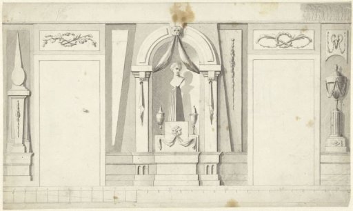 Design for Room Decoration with a Bust on a Pedestal Between Two Urns Between Two Doors
