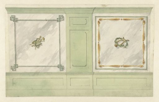 Design for Room Decoration with Two Panels with Ornaments of Musical Instruments
