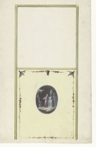 Ontwerp voor kamerversiering met verticaal twee panelen, de onderste met een chinoiserie