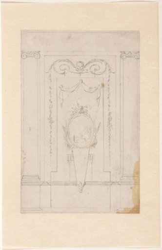 Design for room decoration with a panel with a medallion depicting a building