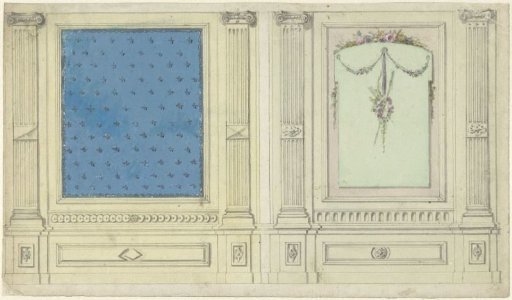 Design for Room Decoration with a Panel Depicting Stars and a Panel with Floral Garlands