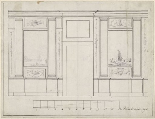 Design for room decoration with two panels with seascapes