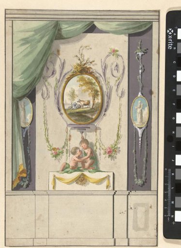 Design for room decoration with a panel with a medallion featuring cows