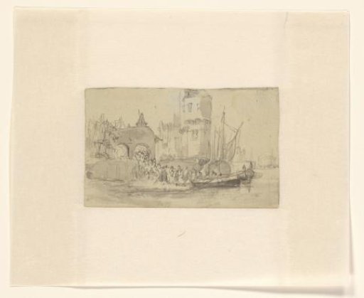 Passengers Leaving a Ferry at a City Wall