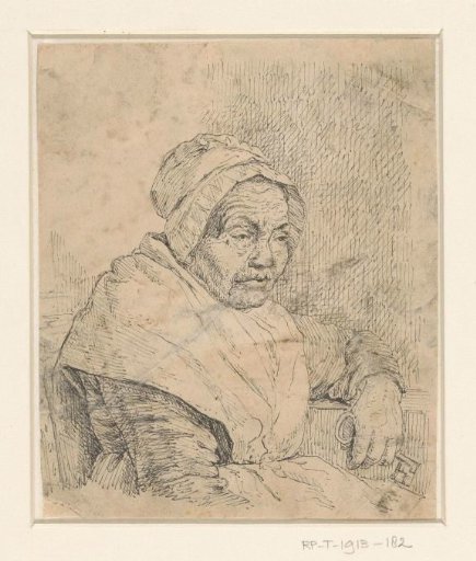 Old woman with a key in her left hand