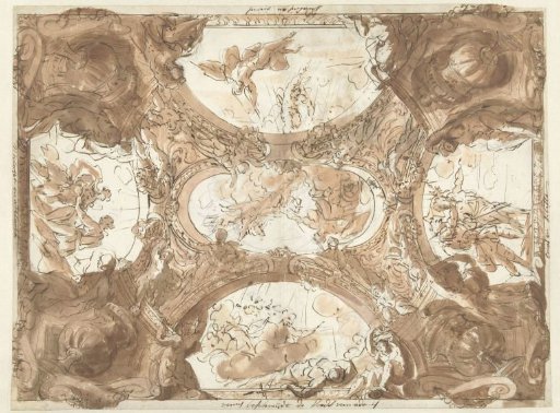 Design for a ceiling with five mythological representations