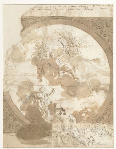 Design for a ceiling with an allegorical representation with Fama and Justitia
