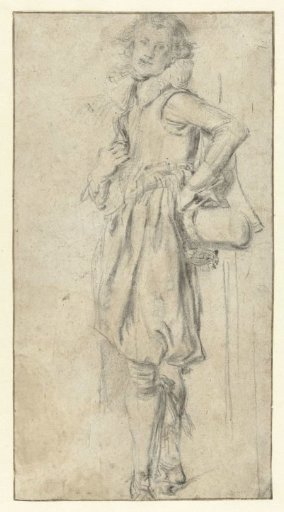 Standing young man with a hat in his hand