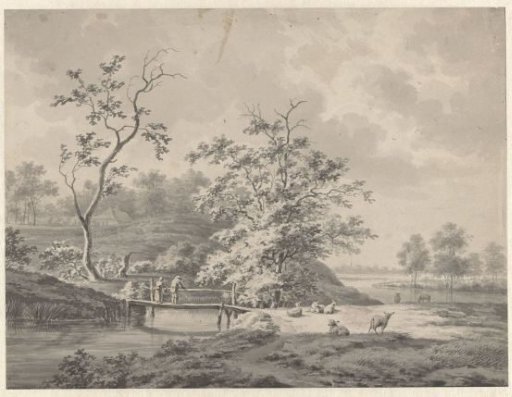 Landscape with Angler and Woman on a Wooden Footbridge