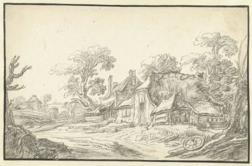 Farmhouses among trees along a country road
