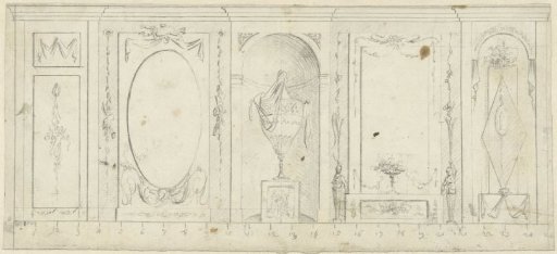 Design for Room Decoration with Five Panels, the Central One Depicting a Vase