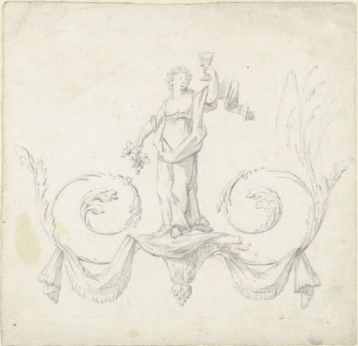 Design for room decoration with a panel with a bacchante on two volutes
