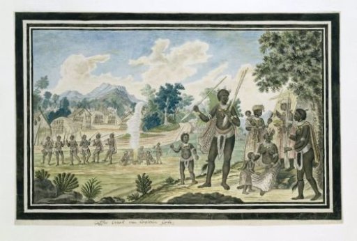 The kraal of "Captain" Coba (or Kobé), a chief of the Gqunukhwebe