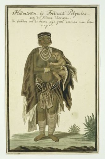 Khoikhoi or Gonaqua woman with a child at the breast
