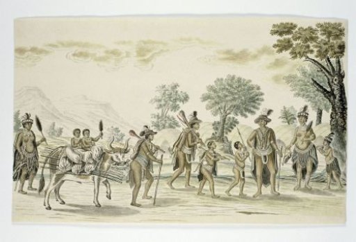 Nomadic tribe with their possessions laden on an ox