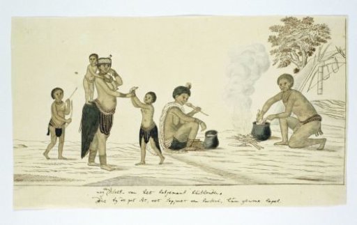 San Household with Fire and Cooking Pots