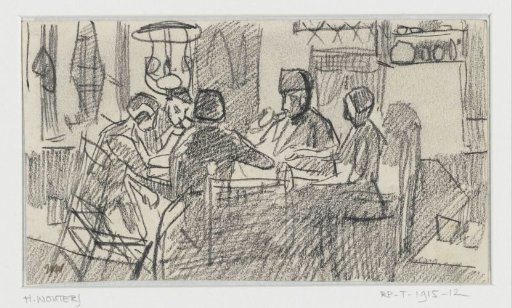 Peasant interior with five people at table