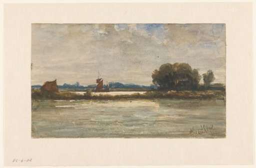 River view near Sliedrecht with a sailing ship