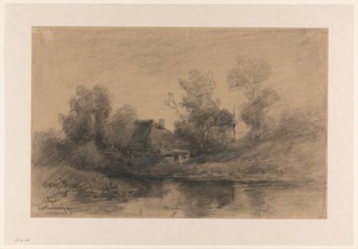 Farmhouse with haystack by the water near Kortenhoef