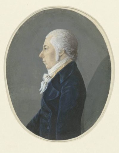 Profile portrait of a gentleman in a blue coat, facing left