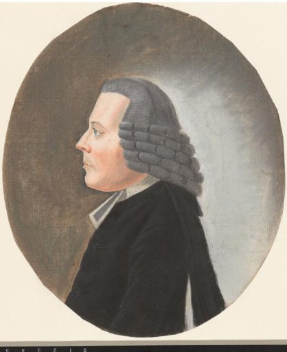 Portrait of a minister with a grey wig, profile, to the left