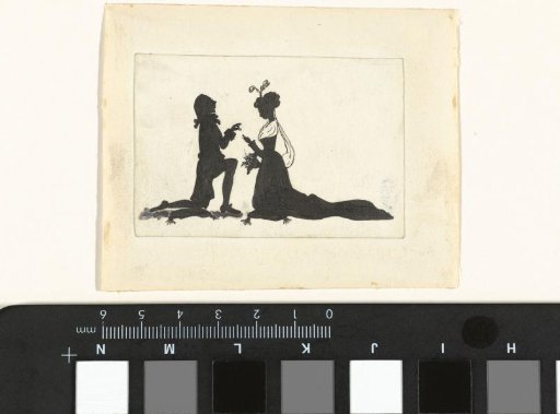 Design for In Holland staat een Huis: silhouettes of a man kneeling before a woman