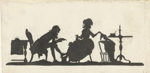 Design for In Holland staat een Huis: silhouette of a married couple with a child in a cradle