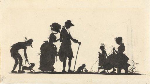 Design for illustration for In Holland staat een huis: silhouette of the family with the dog and the cat