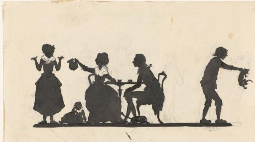 Design for illustration for In Holland staat een huis: silhouette of the family chasing the cat out of the house