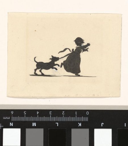 Design for illustration for In Holland staat een huis: silhouette of the dog following the girl
