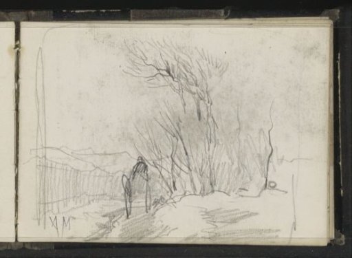 Country road with a figure on a cart